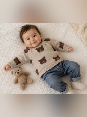 3/$25 Brown Bear Speckled Knit Sweater Baby size 3-6m